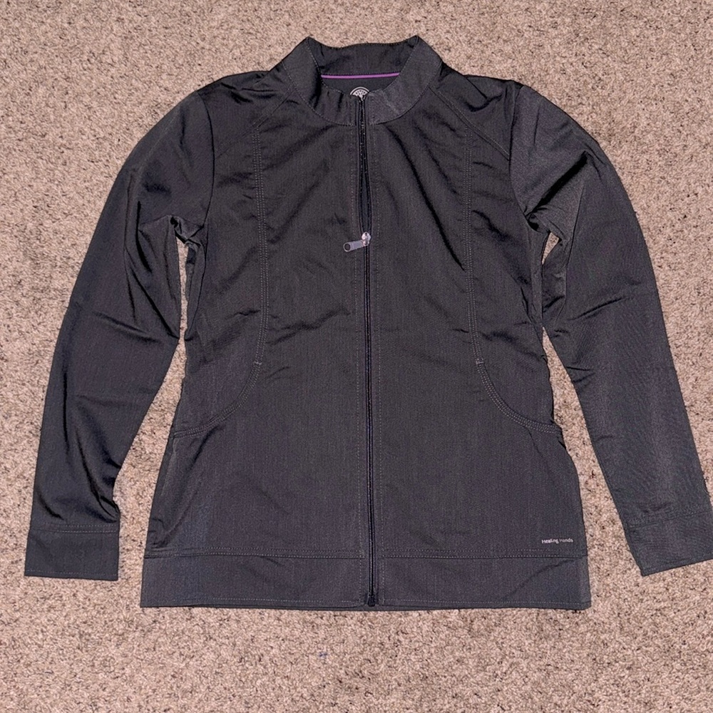 Healing Hands Charcoal Gray Zip up Jacket XS